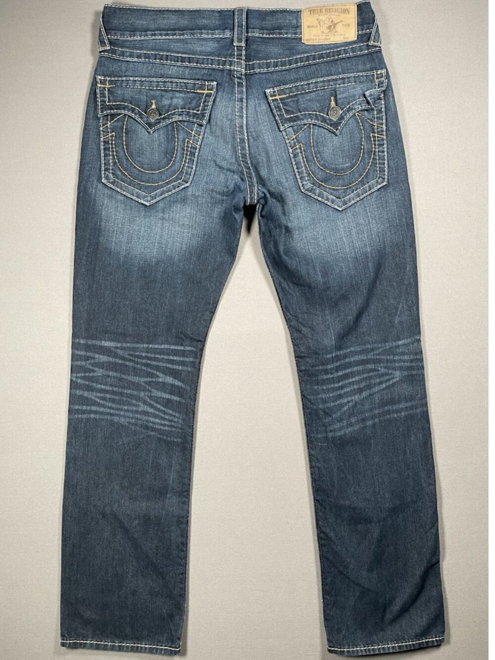 True Religion Big T Flap Pocket Straight Leg Dark Wash Jeans - Men Size 34 X 34